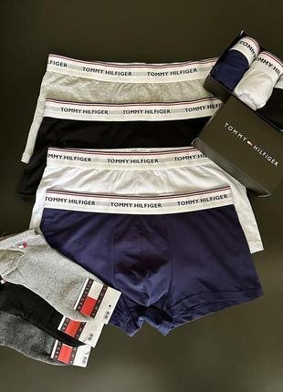 Комплект мужского белья tommy hilfiger мужские трусы томи хилфигер 4 цвета, набор 3шт в коробке. fellix