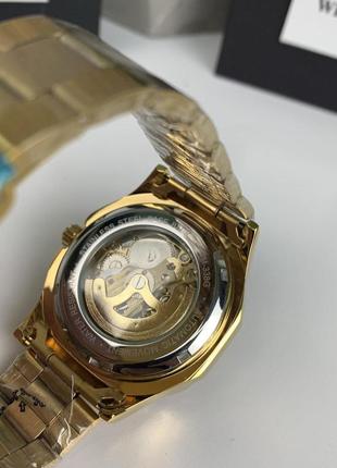 Чоловічий механічний наручний годинник winner skeleton з відкритим механізмом, годинник скелетон золотистий люкс6 фото