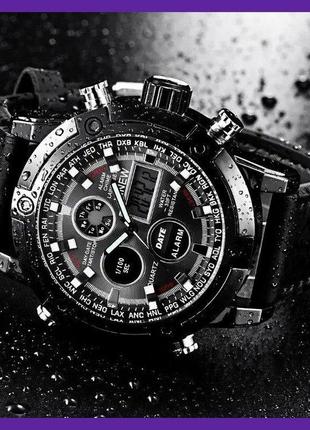 Армійський чоловічий наручний годинник чорний, якісний міцний військовий годинник із підсвіткою секундоміром