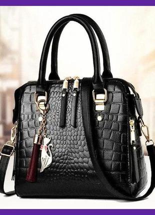 Модна жіноча сумка через плече з брелоком, сумочка під рептилію зміїна екошкіра