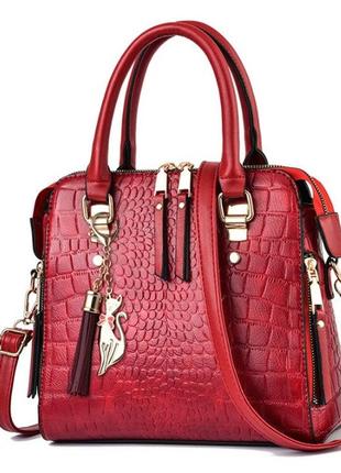 Стильная модная женская сумка через плечо с брелком, сумочка под рептилию змеиная эко кожа2 фото