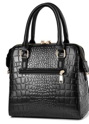Стильная модная женская сумка через плечо с брелком, сумочка под рептилию змеиная эко кожа8 фото
