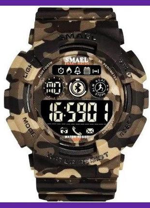 Крутые мужские спортивные часы smael 8013 bluetooth smart watch, наручные спорт часы умные камуфляжные