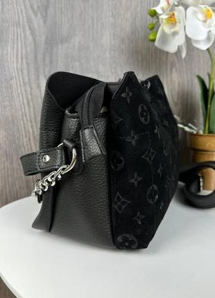 Небольшая женская замшевая сумочка стиль луи витон с тиснением мини сумка для девушек натуральная замша черная6 фото