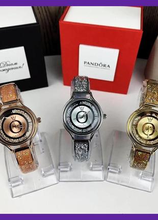 Модные женские наручные часы pandora горный хрусталь , часы-браслет с камушками  пандора