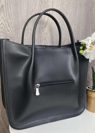 Качественная классическая женская сумка зара черная, большая женская сумочка эко кожа турция6 фото