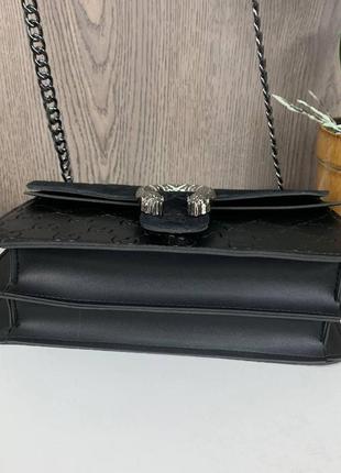 Женская сумочка в стиле gucci, маленькая замшевая сумка на цепочке, черная мини сумочка с подковой4 фото