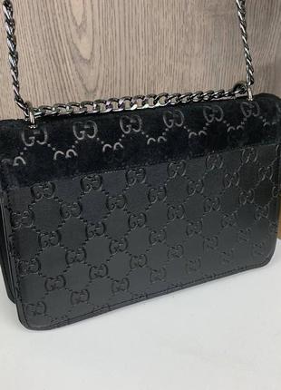 Женская сумочка в стиле gucci, маленькая замшевая сумка на цепочке, черная мини сумочка с подковой6 фото