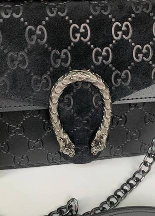 Женская сумочка в стиле gucci, маленькая замшевая сумка на цепочке, черная мини сумочка с подковой8 фото