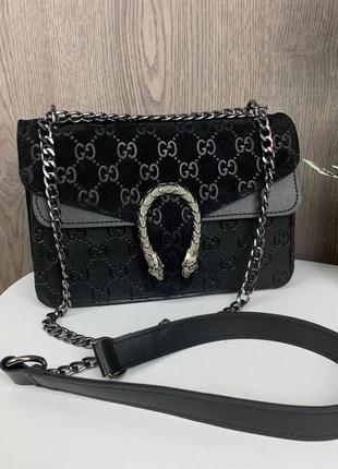 Женская сумочка в стиле gucci, маленькая замшевая сумка на цепочке, черная мини сумочка с подковой3 фото
