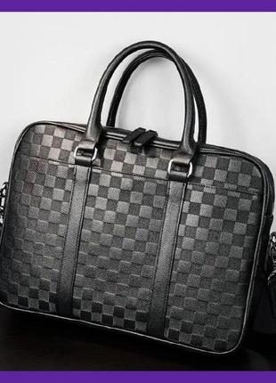 Супер модная мужская деловая сумка для документов стиль луи витон клетка черная. портфель для бумаг