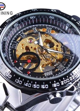 Модные мужские механические часы forsining скелетон с открытым механизмом металлические стальные skeleton