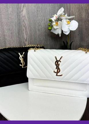 Стильна жіноча міні сумочка клатч ysl з ланцюжком, маленька сумка з віночком брелоком чорна люкс якість