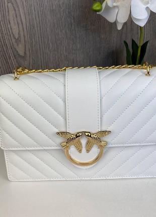Летняя женская мини сумочка на цепочке пинко белая золотистая pinko5 фото