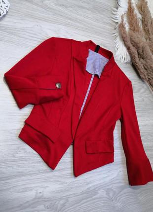 Идеальный красный укороченный кроп пиджак5 фото