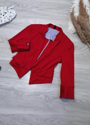 Идеальный красный укороченный кроп пиджак4 фото