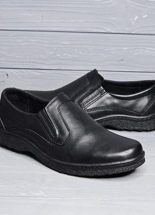39-48рр!!! кожаные мужские прошитые черные туфли на резинке / без шнурков tm traffic!!!1 фото