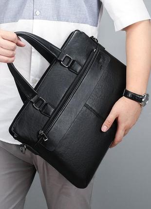 Качественная мужская деловая сумка для документов офисная, модный мужской деловой портфель формат а4 черный4 фото