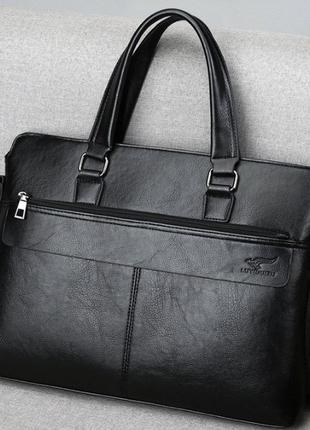 Качественная мужская деловая сумка для документов офисная, модный мужской деловой портфель формат а4 черный8 фото