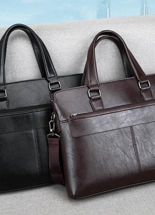 Качественная мужская деловая сумка для документов офисная, модный мужской деловой портфель формат а4 черный3 фото