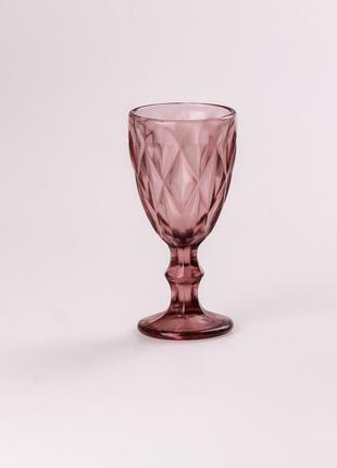 Чарка на ніжці для міцних напоїв фігурна гранована з товстого скла набір 6 шт рожевий2 фото