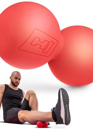 Силіконовий масажний подвійний м'яч 63 мм hop-sport hs-s063dmb червоний4 фото