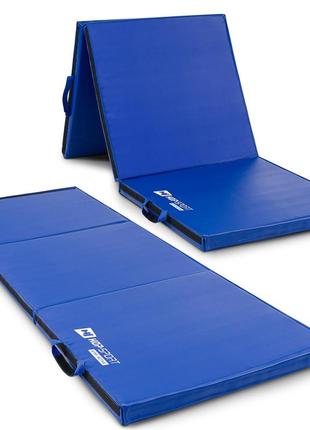 Мат гімнастичний hop-sport hs-065fm середньо-твердий з липучкою 5см синій4 фото