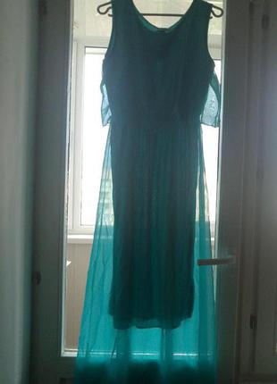 36-38р. бирюзовое длинное шифоновое платье3 фото