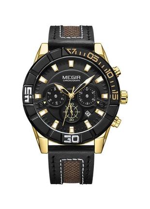 Часы megir gold black mg2066 (ml2066ggd-bk-1n3)