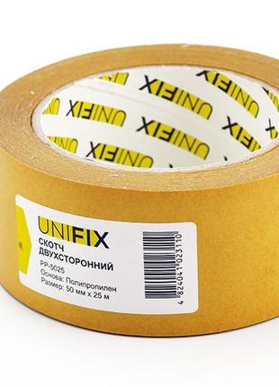 Скотч двосторонній unifix на поліпропіленовій основі 50 мм х 25 м жовтий (052982)