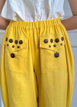Льняные летние женские брюки, брюки из льна, брюки в стиле бохо3 фото