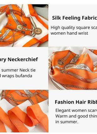 Платок шарф шелковый оранжевый на голову3 фото