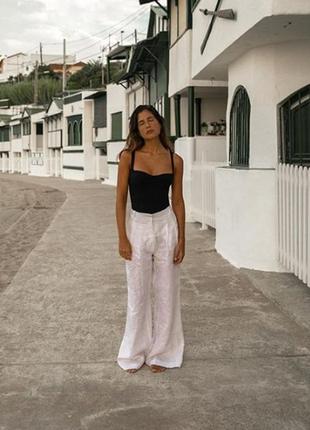 Штаны лён высокая талия белые