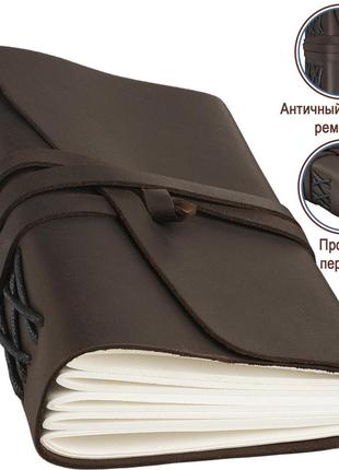 Шкіряний блокнот comfy strap в6 12.5 х 17.6 х 3.5 см в лінійку темно-коричневий (020)2 фото