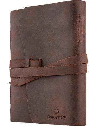 Шкіряний блокнот comfy strap з ручкою в6 12.5 х 17.6 х 3.5 см в лінійку коричневий (002)3 фото