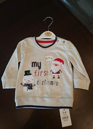 Новогодний свитерлонгслив кофта "первое рождество" 3-6 месяцев1 фото