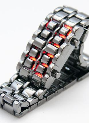 Годинник-браслет led watch iron samurai, сріблястий з червоними світлодіодами (ibw012sr)2 фото