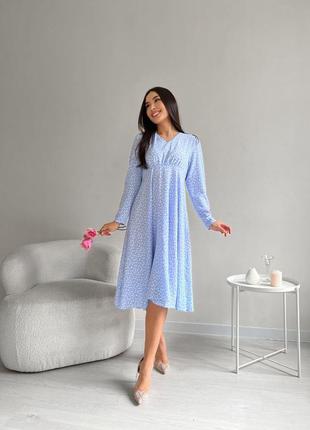 Платье миди в цветочек с завышенной талией с рукавами фонариками свободное батал для беременных ретро винтаж ночнушка голубой черный мокко3 фото