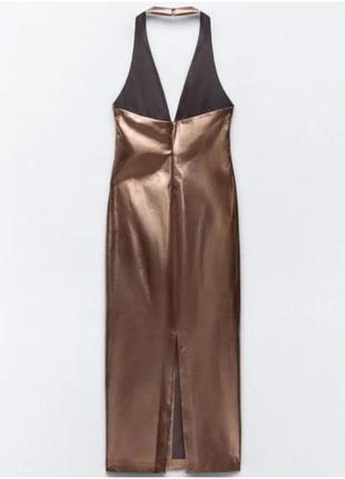 Сукня-халтер металік вечірня бронзова. нова. розмір s3 фото