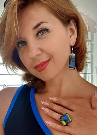 Комплект украшений кольцо и серьги, фьюзинг