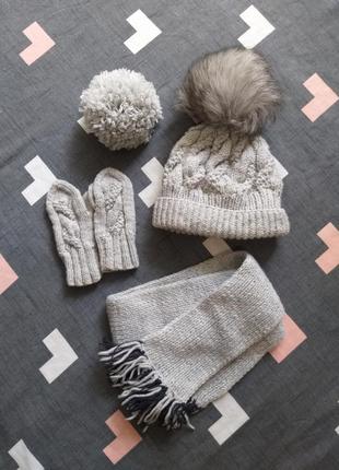Зимний набор шапка + шарф + варежки на ог 48-50
