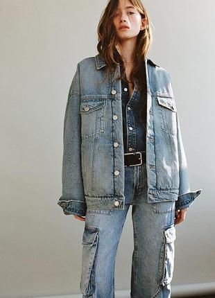 Теплая джинсовая куртка со стеганой подкладкой от zara размер xs-s