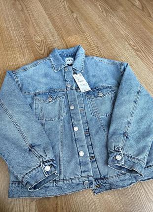 Тепла джинсова куртка зі стьобаною підкладкою від zara розмір xs-s6 фото