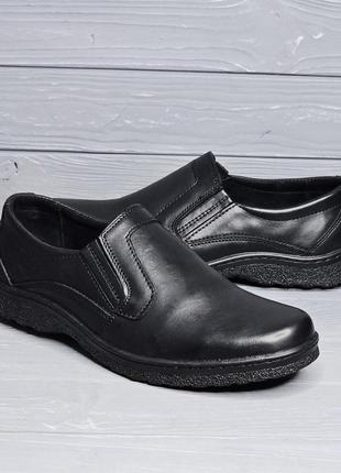46-48рр!!! кожаные мужские туфли черного цвета на широкую ногу без шнурка больших размеров tm traffic!!!3 фото