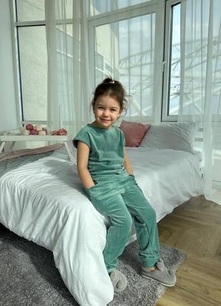 Дитячий домашній піжамний велюровий комплект 4 в 1 халат, штани, шорти та футболка зріст 104-1582 фото