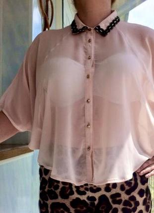 Шифоновая 👚 блуза . рубашка с вышитым воротником. батник.10 фото