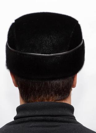 Мужская меховая шапка из нерпы "жокейка с отворотом"3 фото