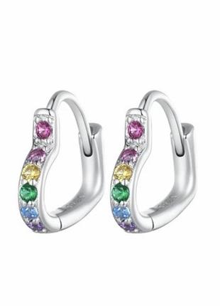 Срібні сережки кульчики пусети з пробою s925 нові з біркою сердечка з камінчиками