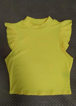 Жовта футболка топ з рюшиками, м6 фото