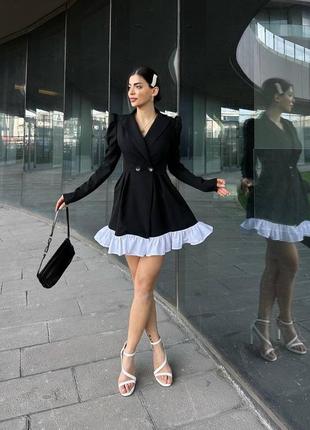 Шикарное стильное платье пиджак с плечиками с оборками с рюшами чёрное короткое вечернее ретро пинап элегантное4 фото